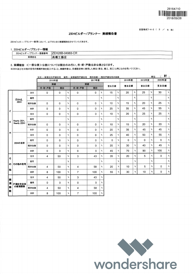 ZEHビルダー／プランナー実績報告書